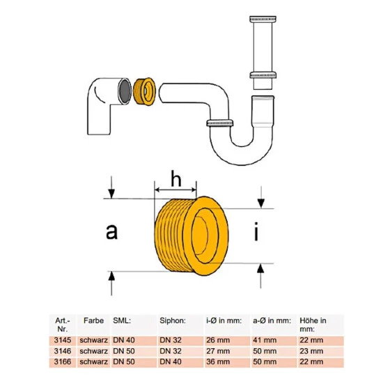 Großhandel 🎉 Naber Gummimanschette Für Anschlussrohre, Für 1 1/2', Schwarz DN 50 40 - Montagematerial 🔥 – Bild 4